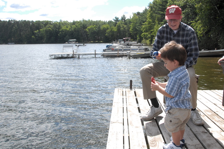 Lake McKenzie dock with Grandpa