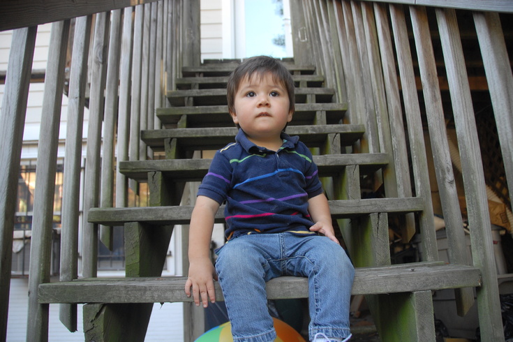 sitting on wooden steps