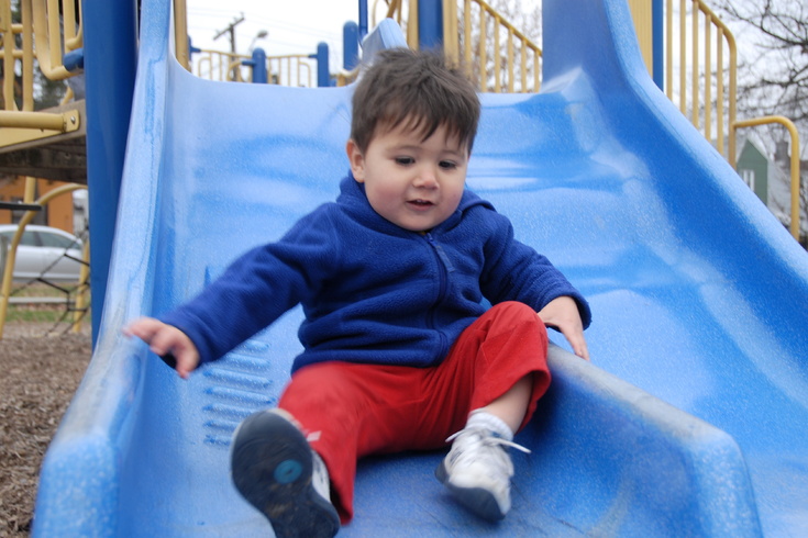 down the blue slide!
