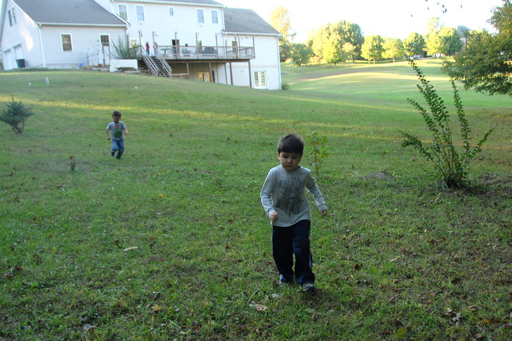 running in Evan's backyard