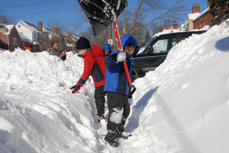 Peter shovels snow