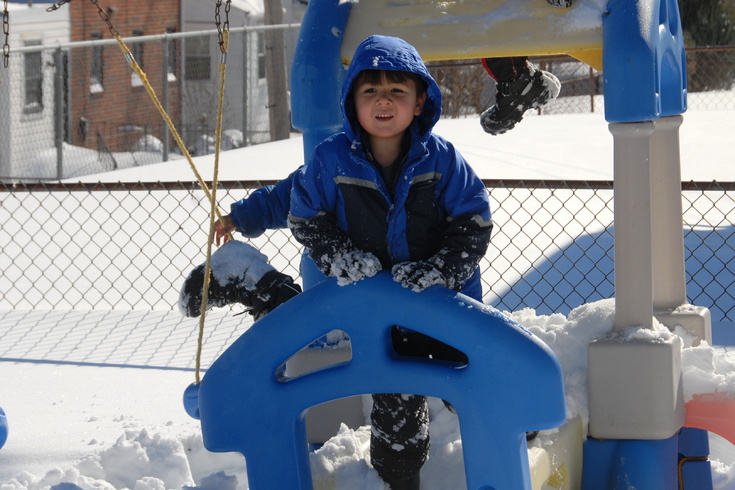 playing in a snowy yard