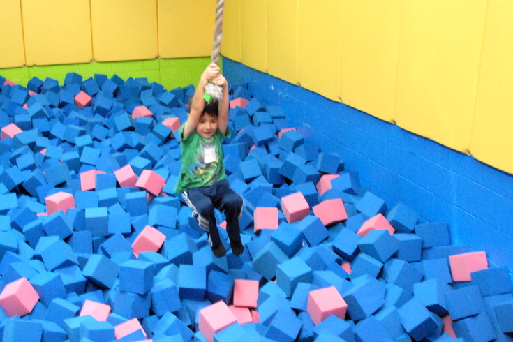swinging to the foam blocks