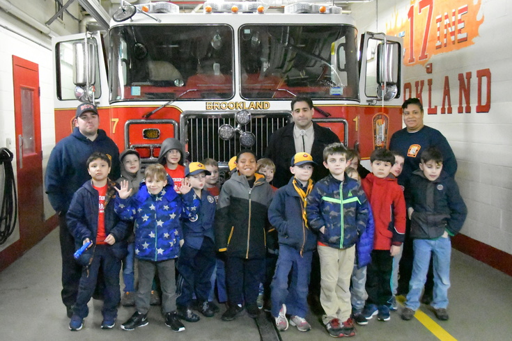 cub scouts at the fire station