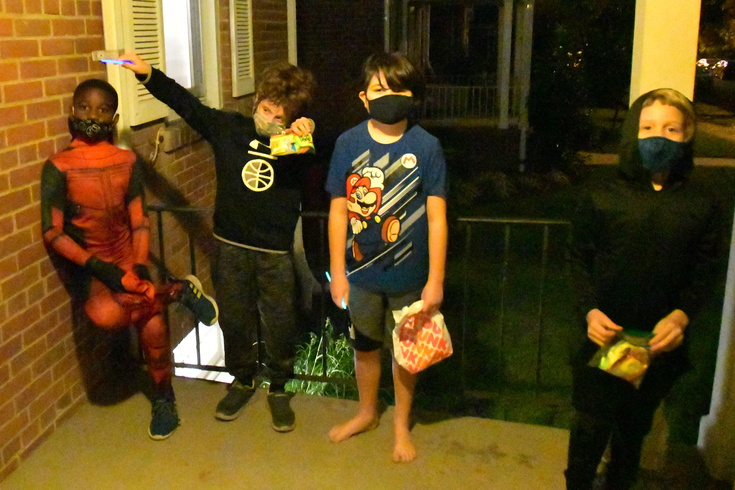 halloween porch visit from friends