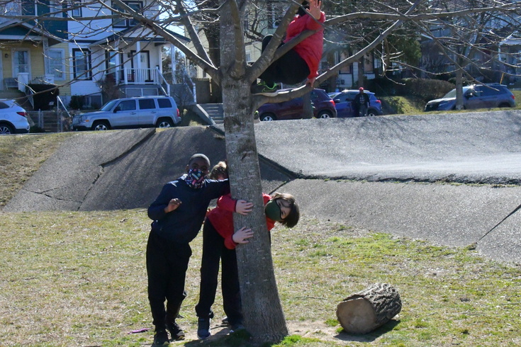Boys at the tree
