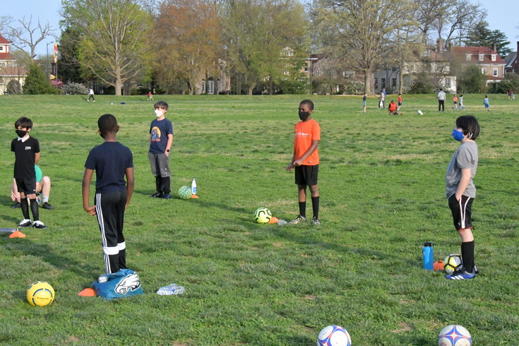 Socially distanced soccer practice