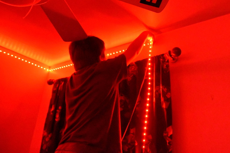 Stringing LEDs around his room